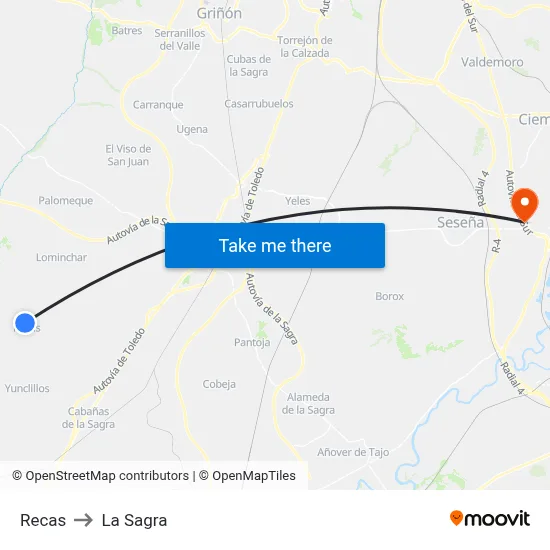 Recas to La Sagra map