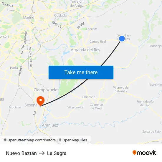 Nuevo Baztán to La Sagra map