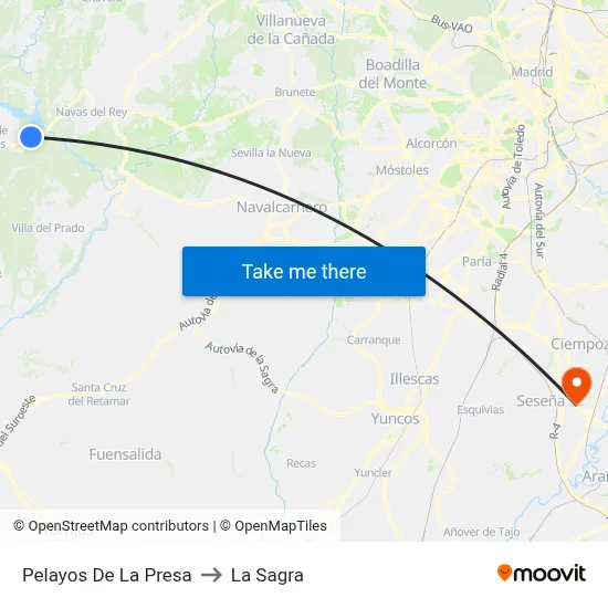 Pelayos De La Presa to La Sagra map