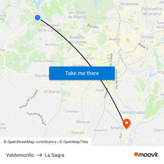 Valdemorillo to La Sagra map