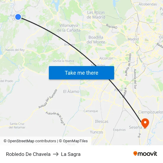 Robledo De Chavela to La Sagra map