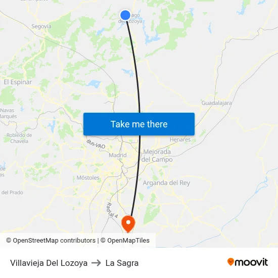 Villavieja Del Lozoya to La Sagra map