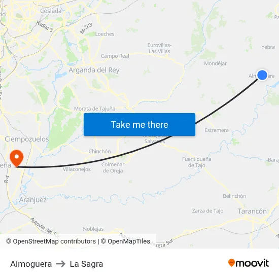 Almoguera to La Sagra map