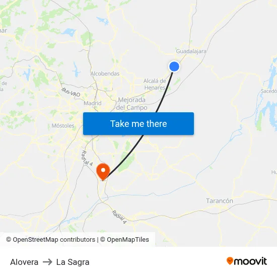 Alovera to La Sagra map
