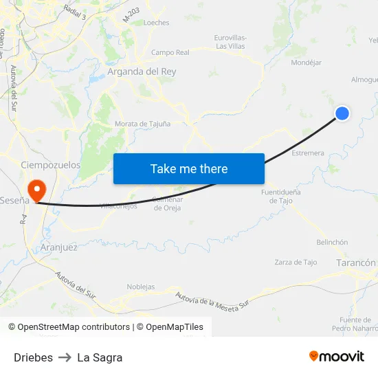 Driebes to La Sagra map