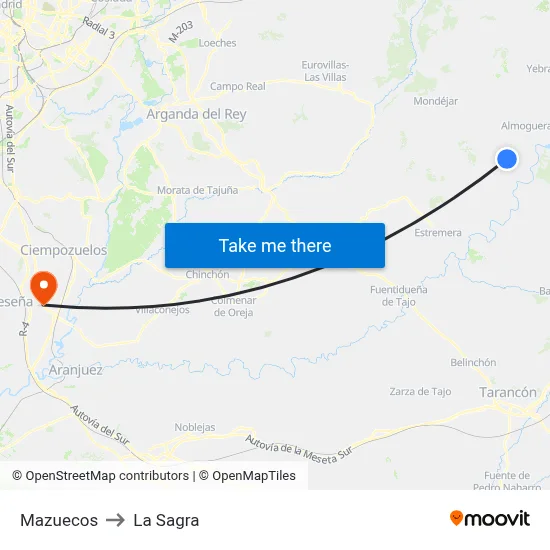 Mazuecos to La Sagra map