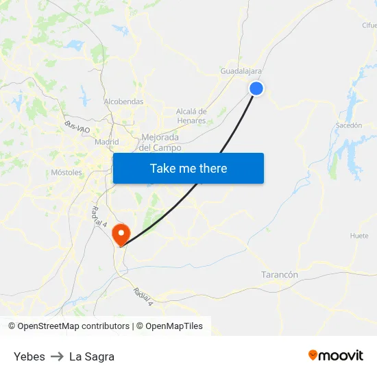 Yebes to La Sagra map