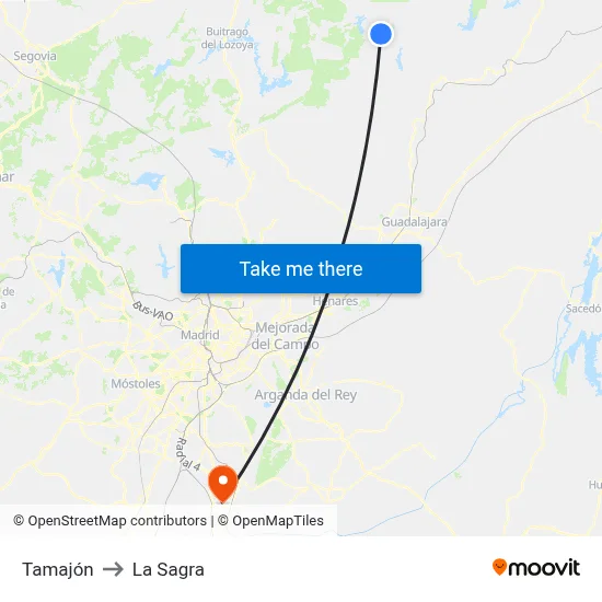 Tamajón to La Sagra map