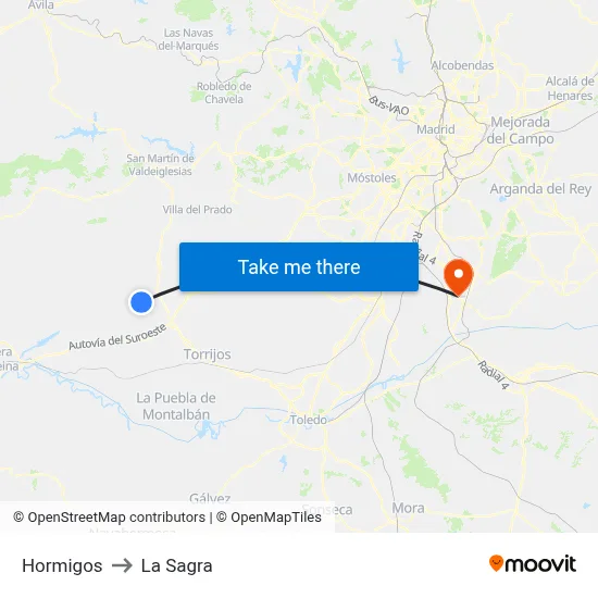 Hormigos to La Sagra map