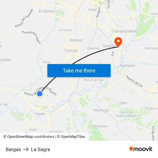 Bargas to La Sagra map
