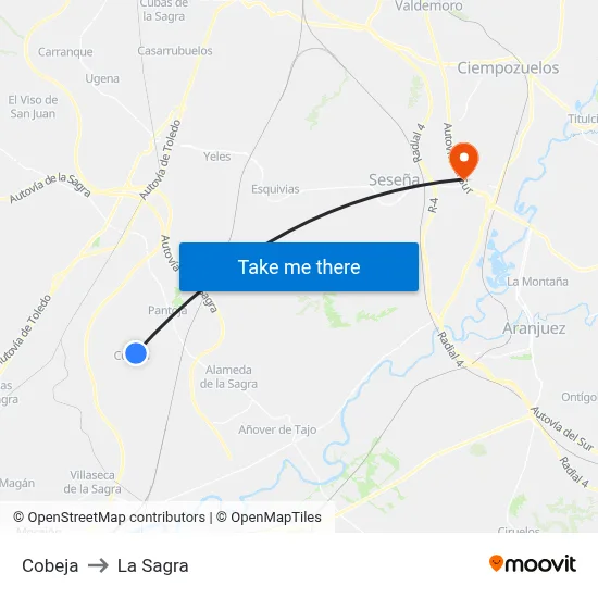 Cobeja to La Sagra map