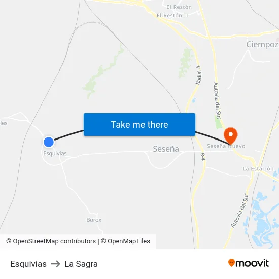 Esquivias to La Sagra map