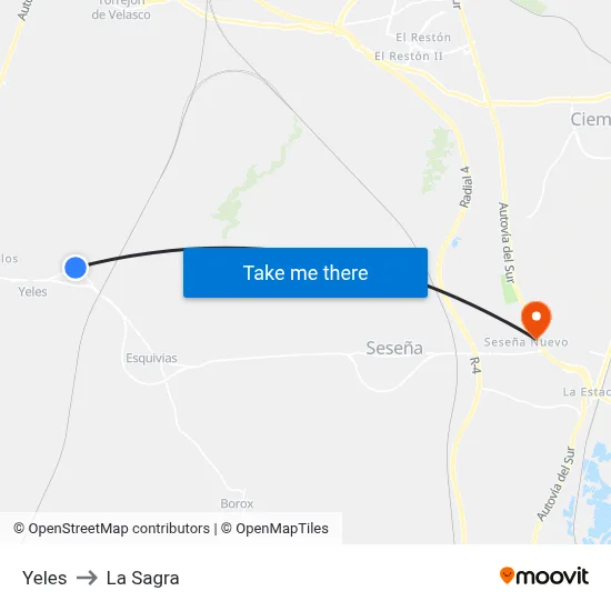 Yeles to La Sagra map