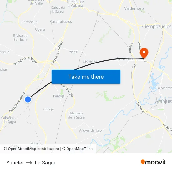 Yuncler to La Sagra map