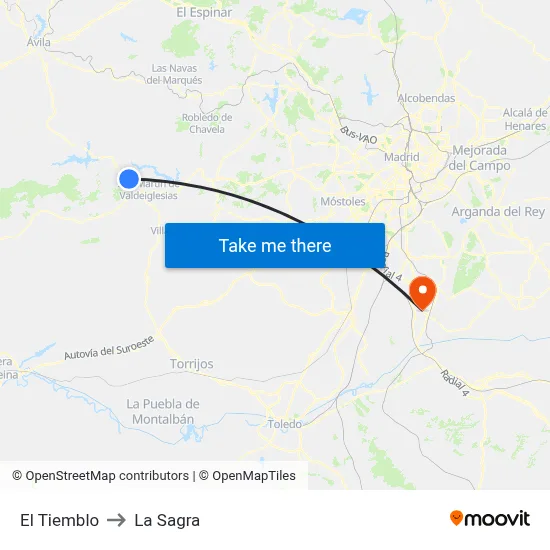 El Tiemblo to La Sagra map