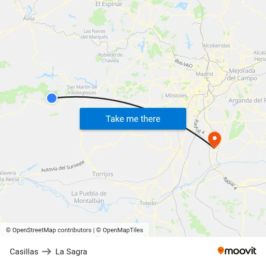 Casillas to La Sagra map