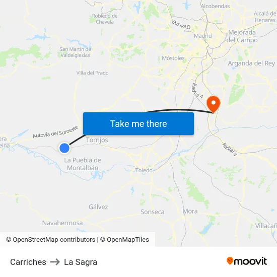 Carriches to La Sagra map