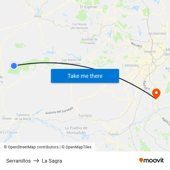 Serranillos to La Sagra map