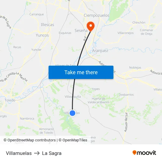 Villamuelas to La Sagra map