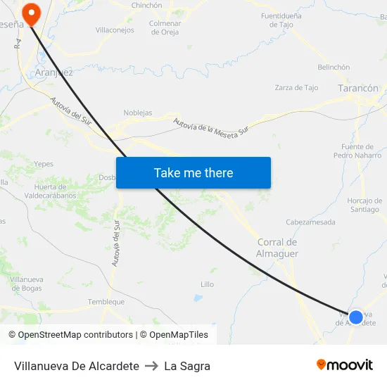 Villanueva De Alcardete to La Sagra map