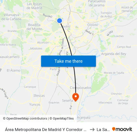 Área Metropolitana De Madrid Y Corredor Del Henares to La Sagra map