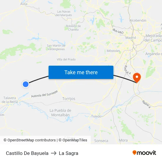 Castillo De Bayuela to La Sagra map