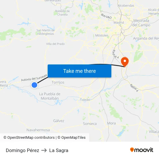 Domingo Pérez to La Sagra map