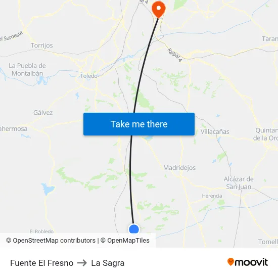 Fuente El Fresno to La Sagra map