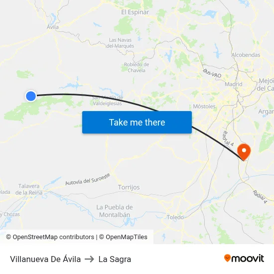 Villanueva De Ávila to La Sagra map