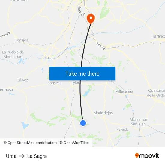 Urda to La Sagra map