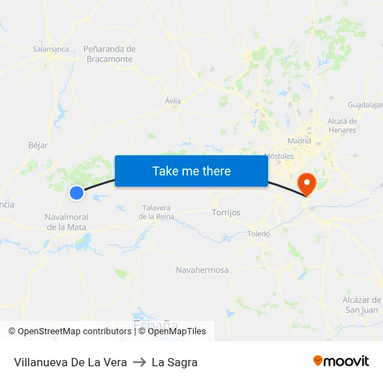 Villanueva De La Vera to La Sagra map