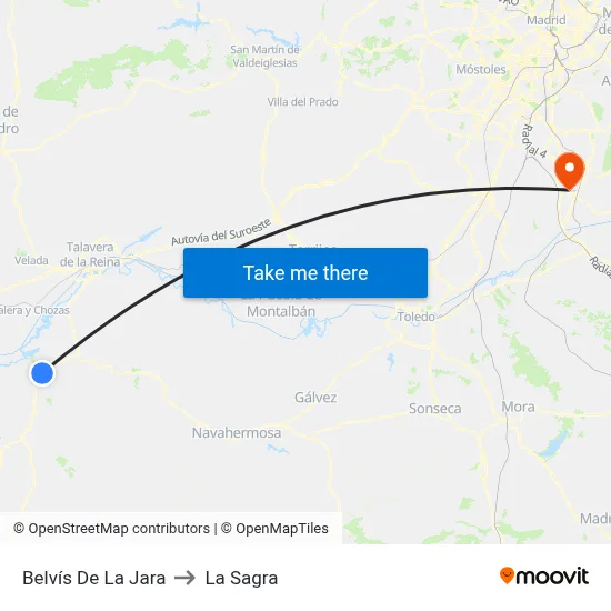 Belvís De La Jara to La Sagra map