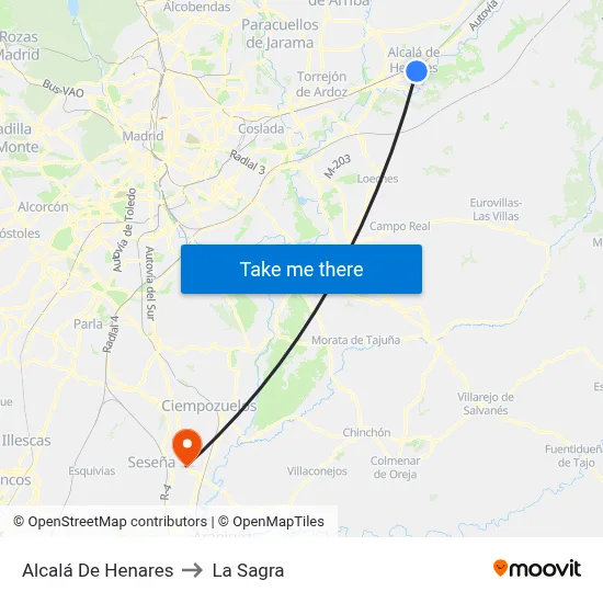 Alcalá De Henares to La Sagra map