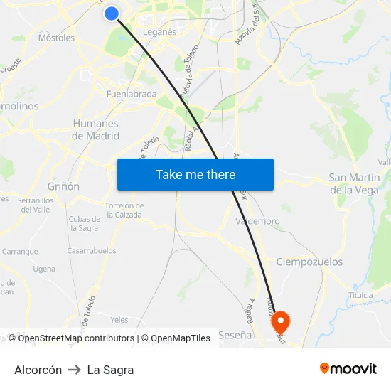 Alcorcón to La Sagra map