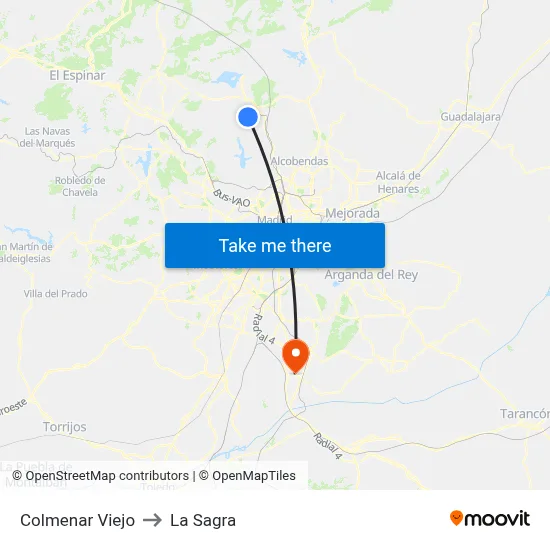Colmenar Viejo to La Sagra map