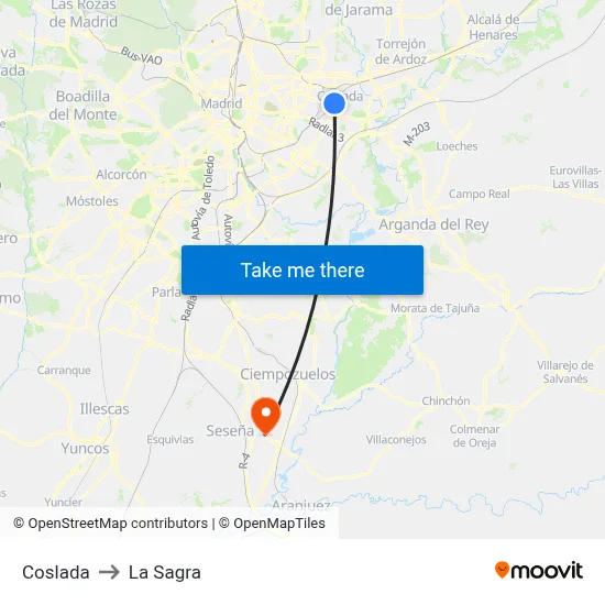 Coslada to La Sagra map