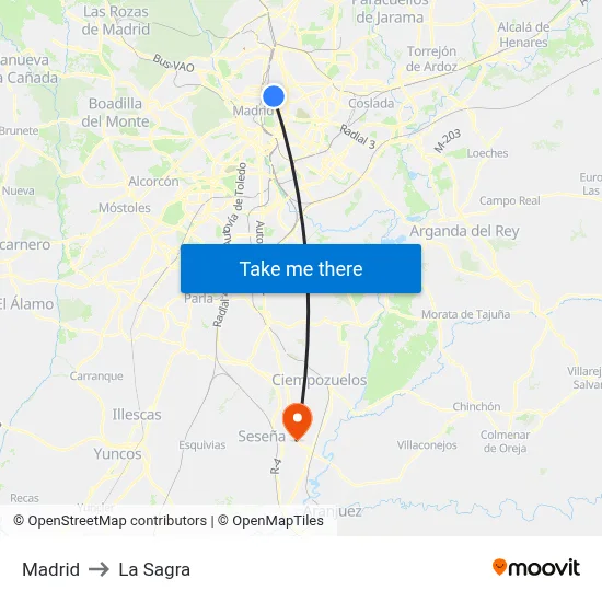 Madrid to La Sagra map