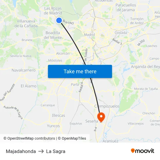 Majadahonda to La Sagra map