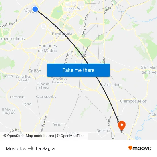 Móstoles to La Sagra map