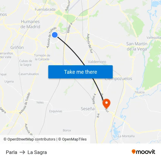 Parla to La Sagra map