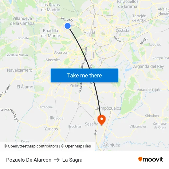 Pozuelo De Alarcón to La Sagra map