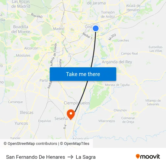 San Fernando De Henares to La Sagra map