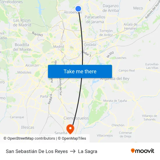 San Sebastián De Los Reyes to La Sagra map