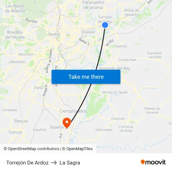 Torrejón De Ardoz to La Sagra map