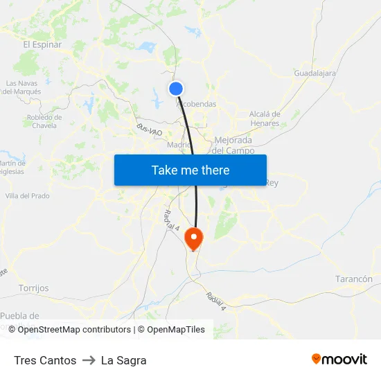 Tres Cantos to La Sagra map