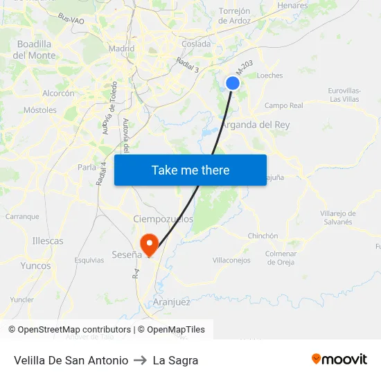 Velilla De San Antonio to La Sagra map
