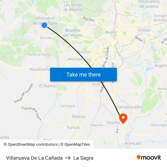 Villanueva De La Cañada to La Sagra map