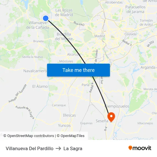 Villanueva Del Pardillo to La Sagra map