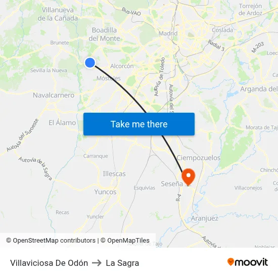 Villaviciosa De Odón to La Sagra map