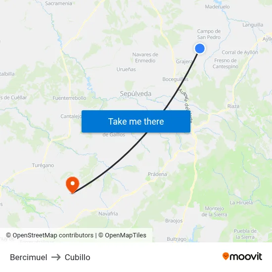 Bercimuel to Cubillo map